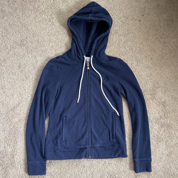 Lilly Pulitzer Tops - Lilly Pulitzer Hoodie Womens XS Navy Blue Zip Up Hoodie Embroidered 100% Cotton